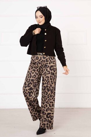 Beli Lastikli Leopar Pantolon -3 - Thumbnail