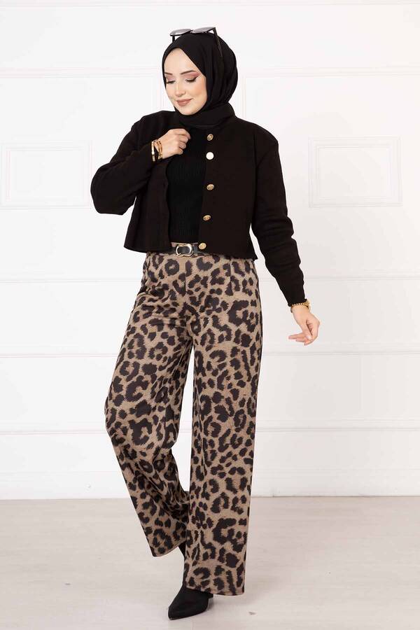 Beli Lastikli Leopar Pantolon -3