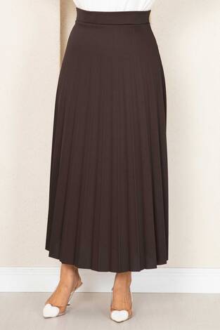 Beli Lastikli Piliseli Tesettür Etek Acı Kahve - Thumbnail