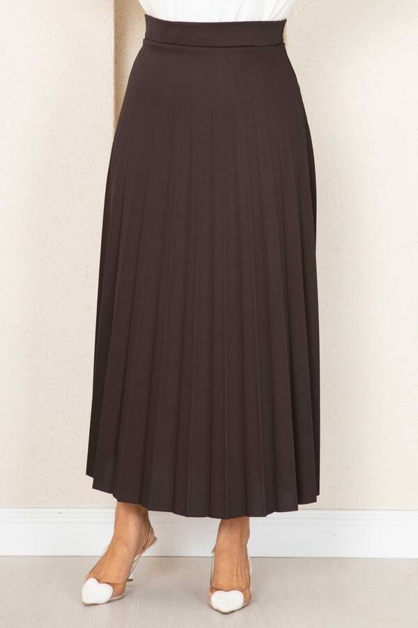 Mds - Beli Lastikli Piliseli Tesettür Etek Acı Kahve (1)