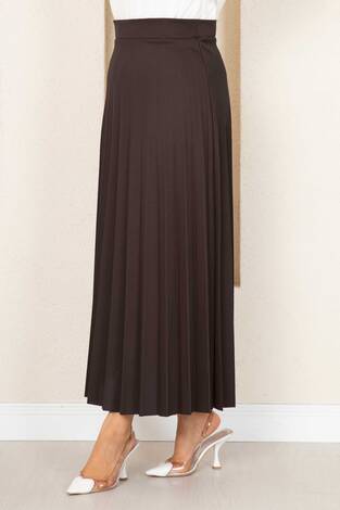 Beli Lastikli Piliseli Tesettür Etek Acı Kahve - Thumbnail