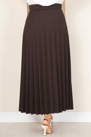 Beli Lastikli Piliseli Tesettür Etek Acı Kahve - Thumbnail