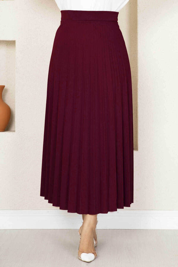 Mds - Beli Lastikli Piliseli Tesettür Etek Bordo (1)