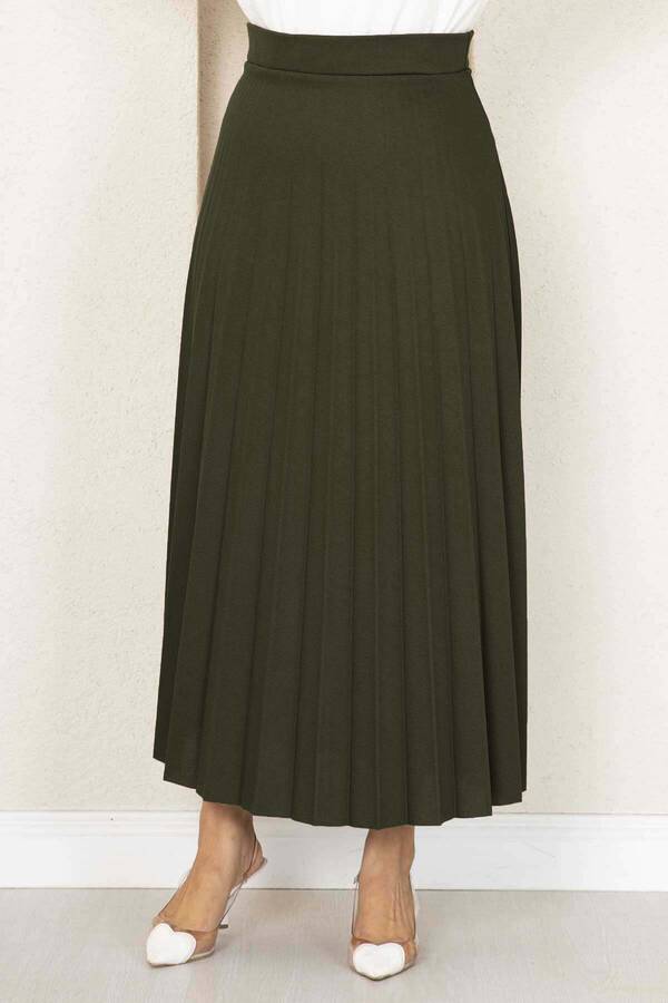 Mds - Beli Lastikli Piliseli Tesettür Etek Haki (1) Mds - Beli Lastikli Piliseli Tesettür Etek Haki (1)