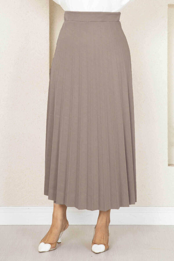 Mds - Beli Lastikli Piliseli Tesettür Etek Koyu Taş (1)