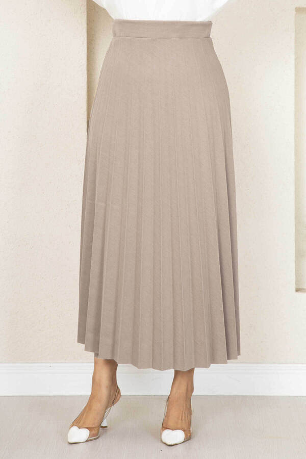 Mds - Beli Lastikli Piliseli Tesettür Etek Taş (1)