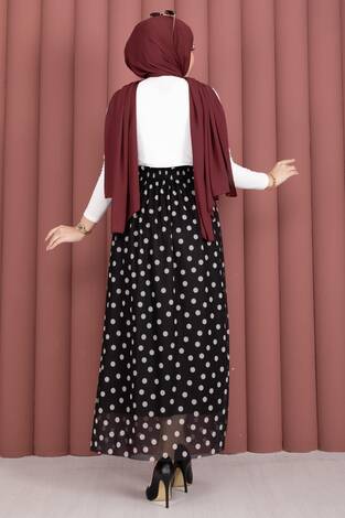 Beli Lastikli Puantiyeli Şifon Tül Yazlık Etek Siyah - Thumbnail