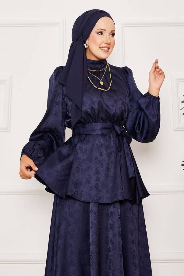 MD - Beli Lastikli Seyyar Kuşaklı Jakar İkili Takım Lacivert (1)