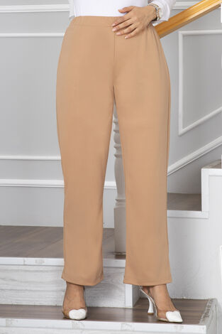 Beli Lastikli Tesettür Pantolon Camel - Thumbnail