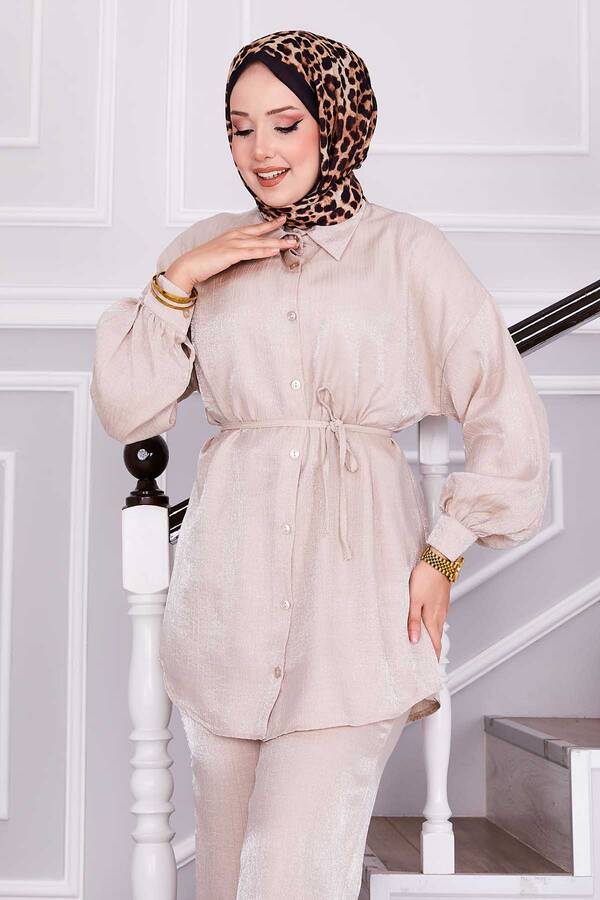 MD - Beli Seyyar Bağcıklı Pantolonlu İkili Takım Bej (1)