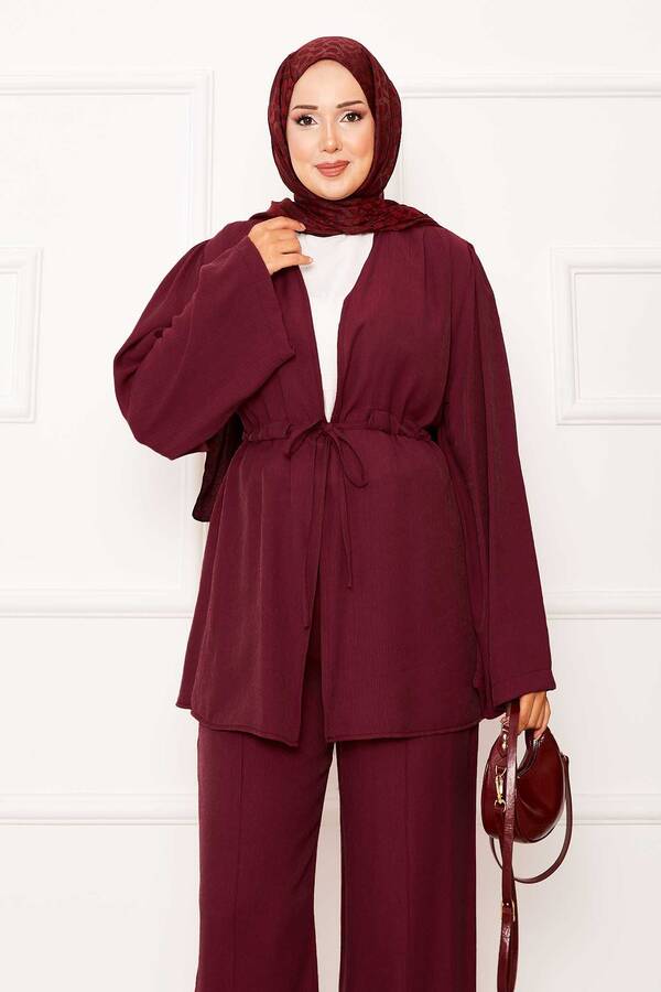 MD - Beli Tünel Kuşaklı Kimono İkili Takım Bordo (1) MD - Beli Tünel Kuşaklı Kimono İkili Takım Bordo (1)