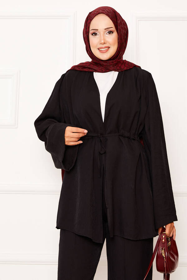 MD - Beli Tünel Kuşaklı Kimono İkili Takım Siyah (1) MD - Beli Tünel Kuşaklı Kimono İkili Takım Siyah (1)