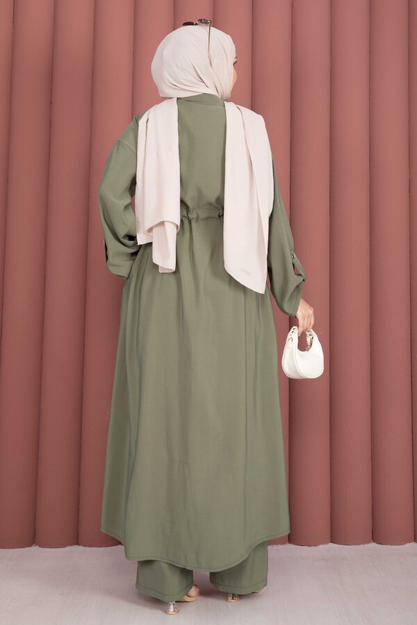 Beli Tünelli Fermuarlı Tunik Pantolon Takım Haki - 5