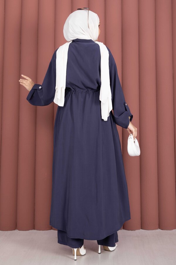 Beli Tünelli Fermuarlı Tunik Pantolon Takım Lacivert - 5