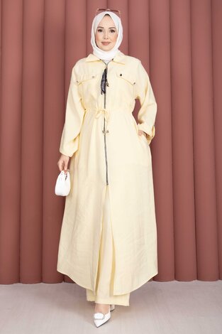 Beli Tünelli Fermuarlı Tunik Pantolon Takım Sarı
