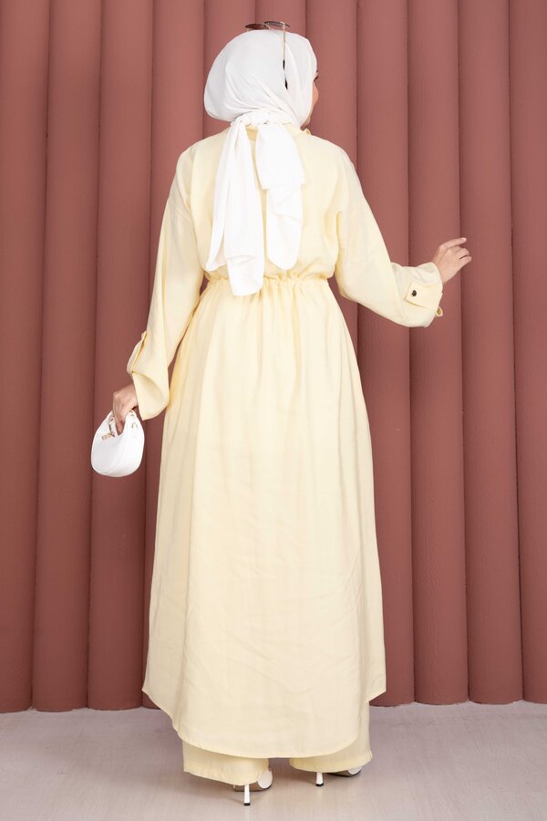 Beli Tünelli Fermuarlı Tunik Pantolon Takım Sarı - 5