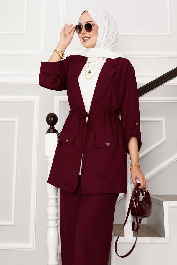 Nz - Beli Tünelli Kolları Katlanabilir Ceket Takım Bordo (1) Nz - Beli Tünelli Kolları Katlanabilir Ceket Takım Bordo (1)