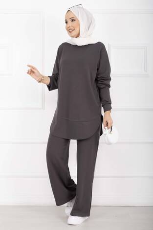 Bisiklet Yaka Basic Oyşo İkili Takım Füme - Thumbnail