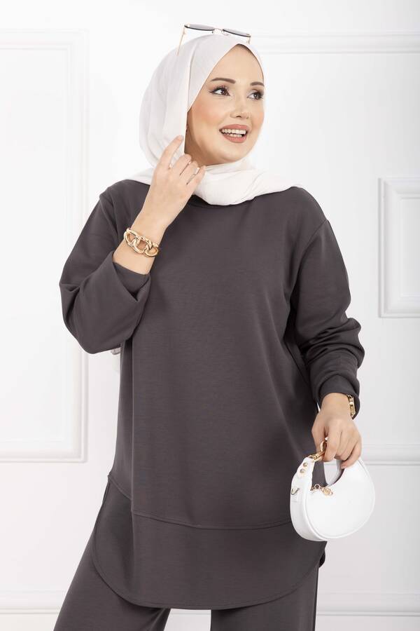 Gly - Bisiklet Yaka Basic Oyşo İkili Takım Füme (1)