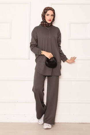 Bisiklet Yaka Basic Oyşo İkili Takım Koyu Vizon - Thumbnail