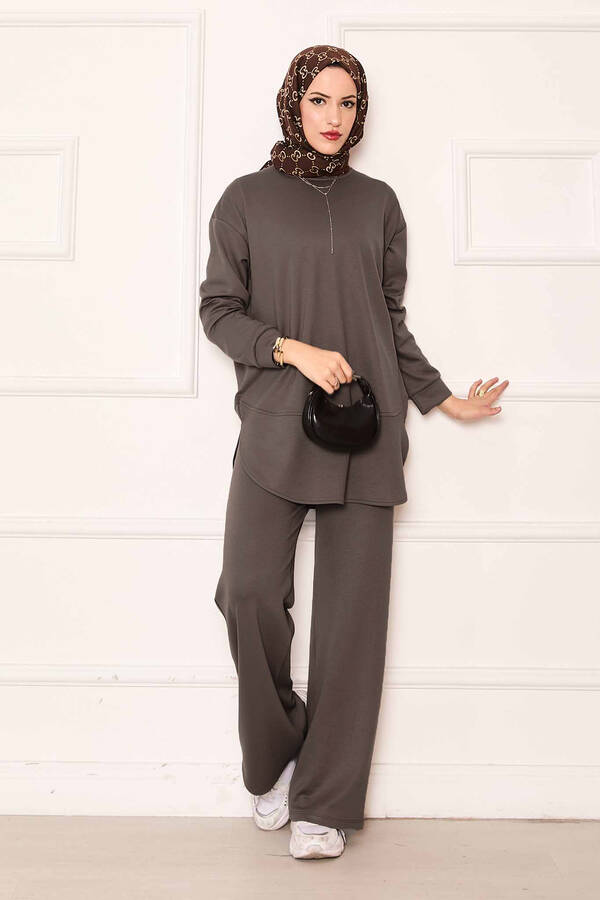 Gly - Bisiklet Yaka Basic Oyşo İkili Takım Koyu Vizon