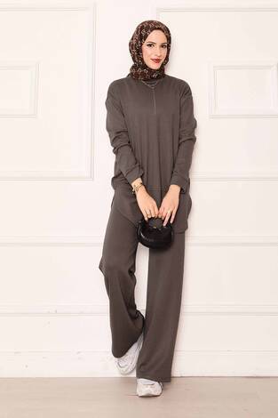 Bisiklet Yaka Basic Oyşo İkili Takım Koyu Vizon - Thumbnail