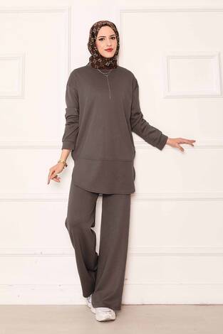 Bisiklet Yaka Basic Oyşo İkili Takım Koyu Vizon - Thumbnail