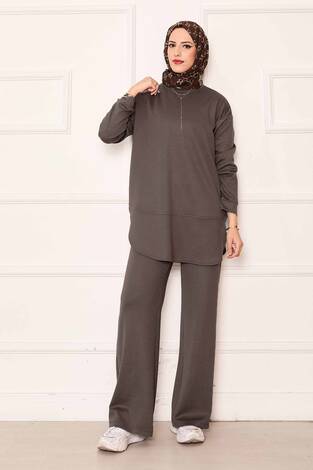 Bisiklet Yaka Basic Oyşo İkili Takım Koyu Vizon - Thumbnail