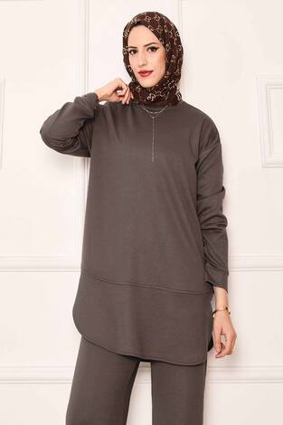 Bisiklet Yaka Basic Oyşo İkili Takım Koyu Vizon - Thumbnail