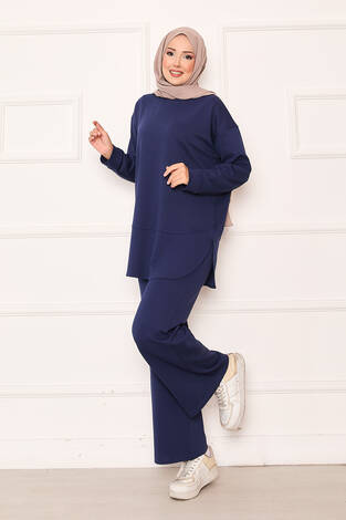 Bisiklet Yaka Basic Oyşo İkili Takım Lacivert - Thumbnail