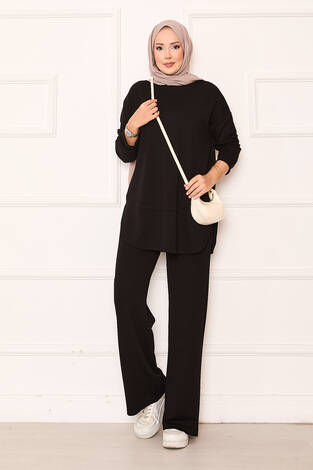 Bisiklet Yaka Basic Oyşo İkili Takım Siyah