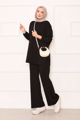 Bisiklet Yaka Basic Oyşo İkili Takım Siyah - Thumbnail