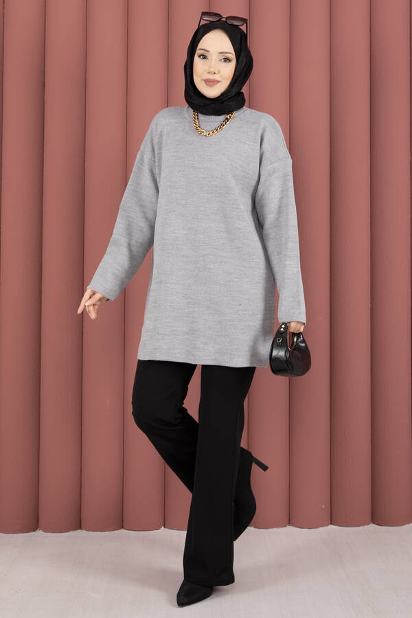 RAF - Bisiklet Yaka Salaş Triko Tunik Gri