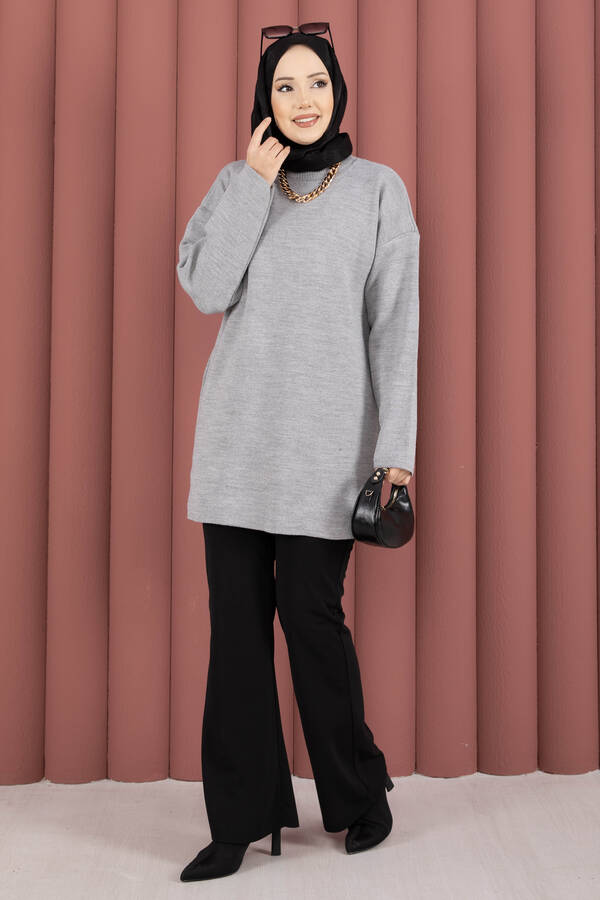 RAF - Bisiklet Yaka Salaş Triko Tunik Gri (1)