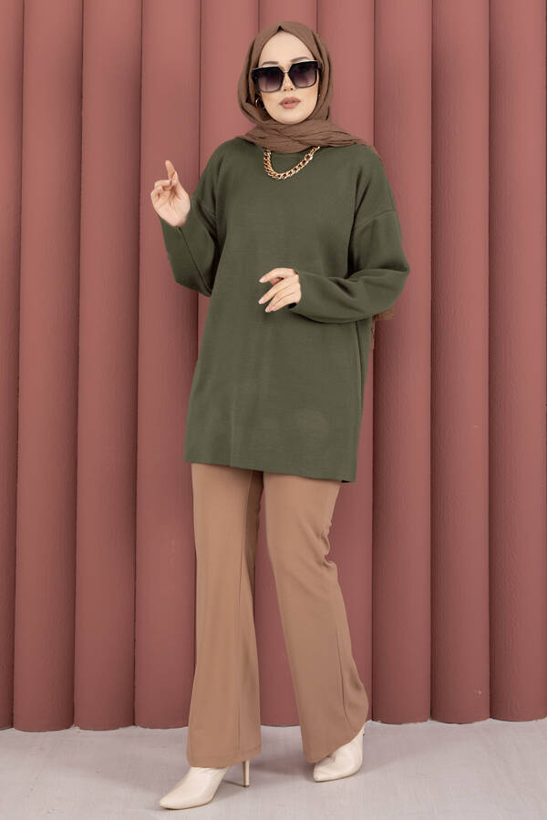 RAF - Bisiklet Yaka Salaş Triko Tunik Haki