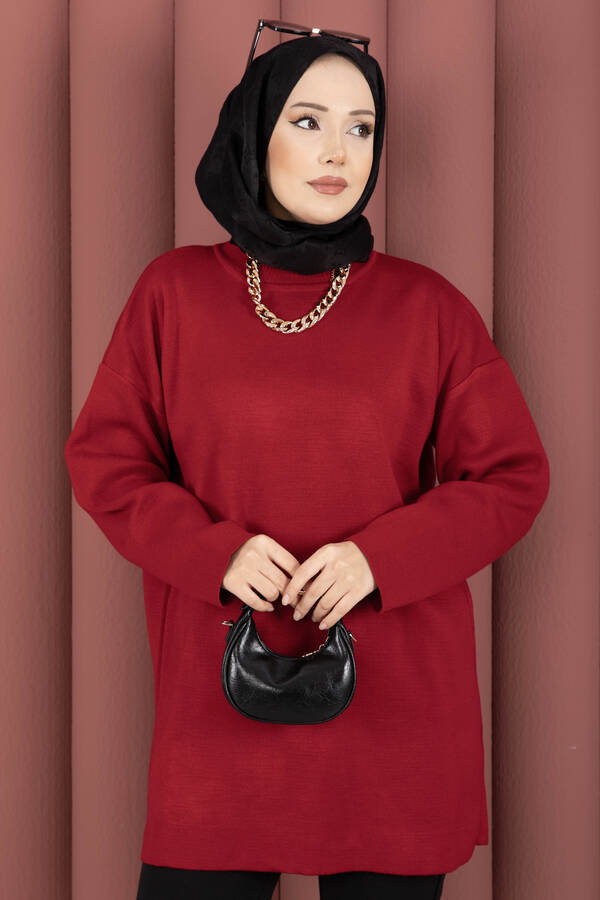 RAF - Bisiklet Yaka Salaş Triko Tunik Kırmızı (1)