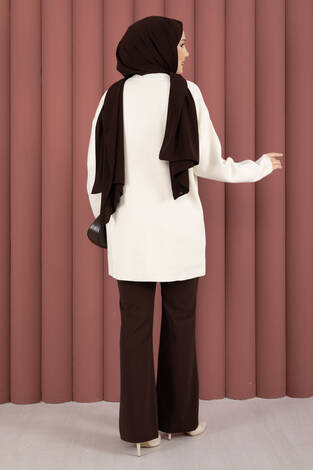 Bisiklet Yaka Salaş Triko Tunik Krem - Thumbnail