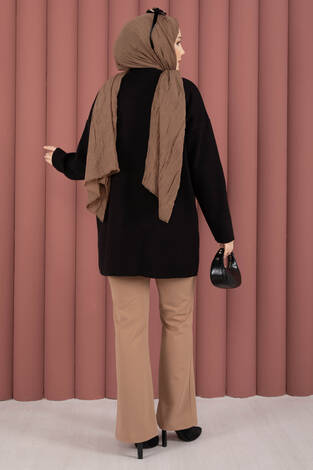 Bisiklet Yaka Salaş Triko Tunik Siyah - Thumbnail