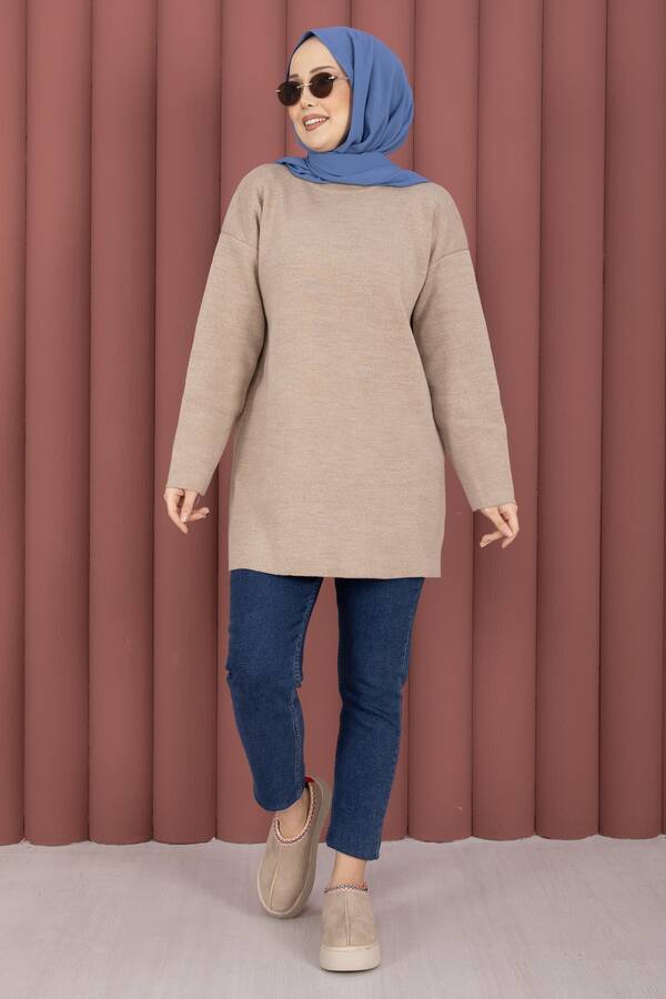 RAF - Bisiklet Yaka Salaş Triko Tunik Taş