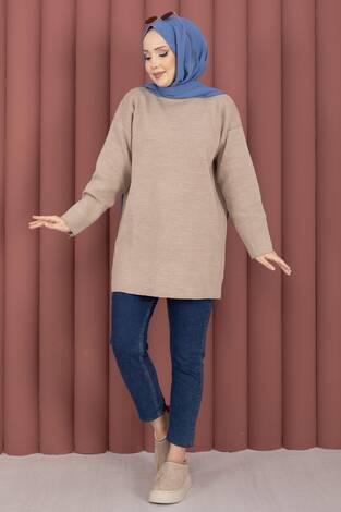 Bisiklet Yaka Salaş Triko Tunik Taş - Thumbnail