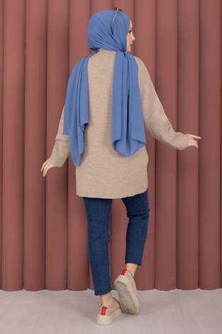 Bisiklet Yaka Salaş Triko Tunik Taş - Thumbnail