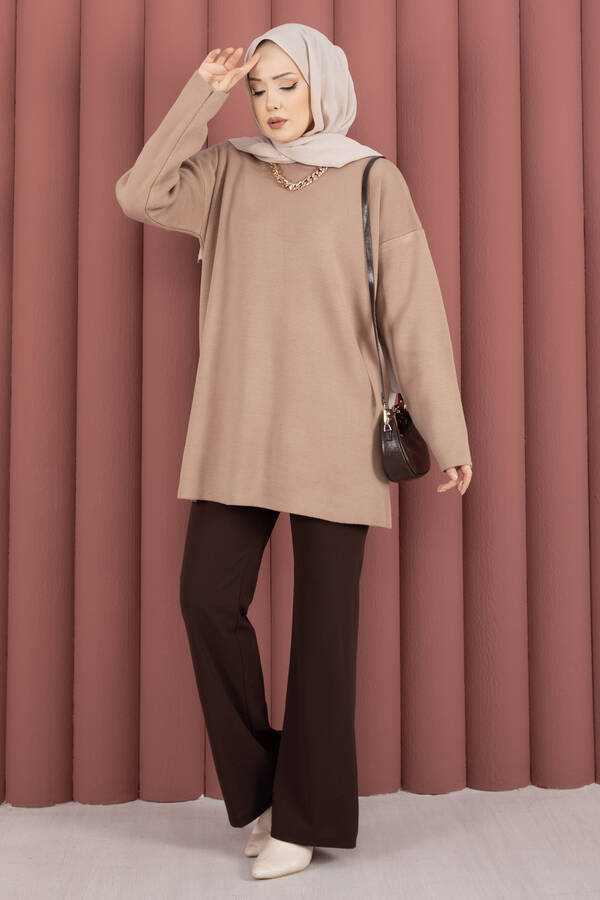 RAF - Bisiklet Yaka Salaş Triko Tunik Vizon