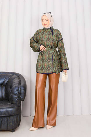 Biyeli Etnik Desen Kapitone Ceket -20 - Thumbnail