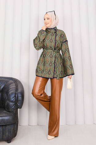 Biyeli Etnik Desen Kapitone Ceket -20 - Thumbnail