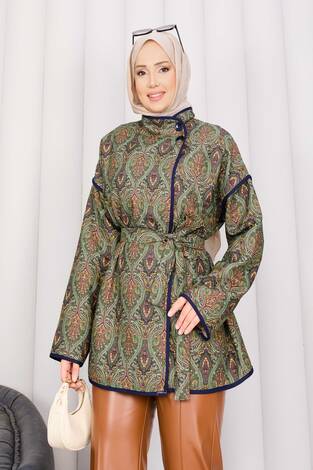 Biyeli Etnik Desen Kapitone Ceket -20 - Thumbnail