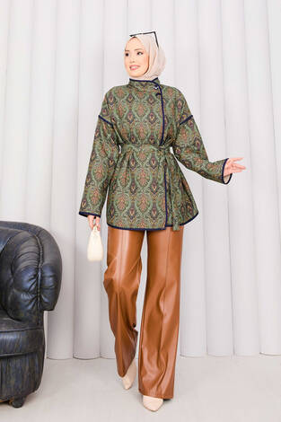 Biyeli Etnik Desen Kapitone Ceket -20 - Thumbnail