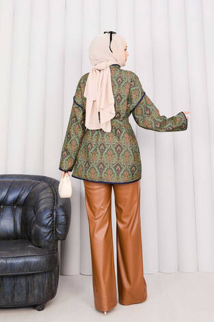 Biyeli Etnik Desen Kapitone Ceket -20 - Thumbnail