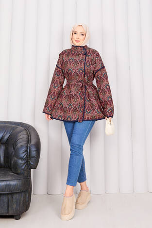 Biyeli Etnik Desen Kapitone Ceket -21 - Thumbnail