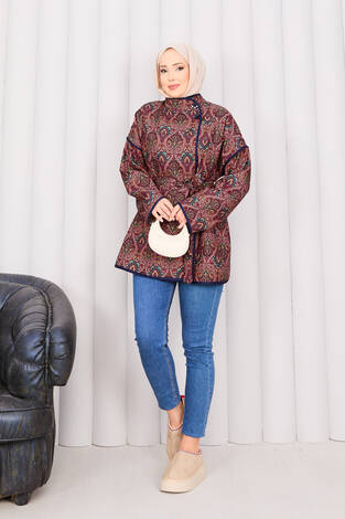 Biyeli Etnik Desen Kapitone Ceket -21 - Thumbnail