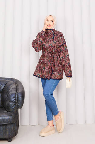 Biyeli Etnik Desen Kapitone Ceket -21 - Thumbnail